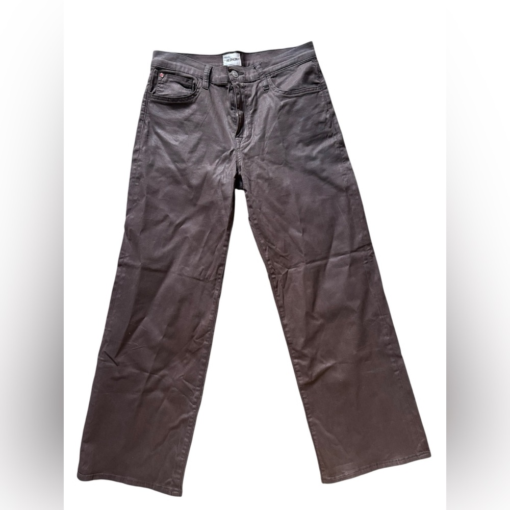 Hudson Faux Leather Pants Women's 28 High Rise Brown Office Casual Wax Wide Leg✅